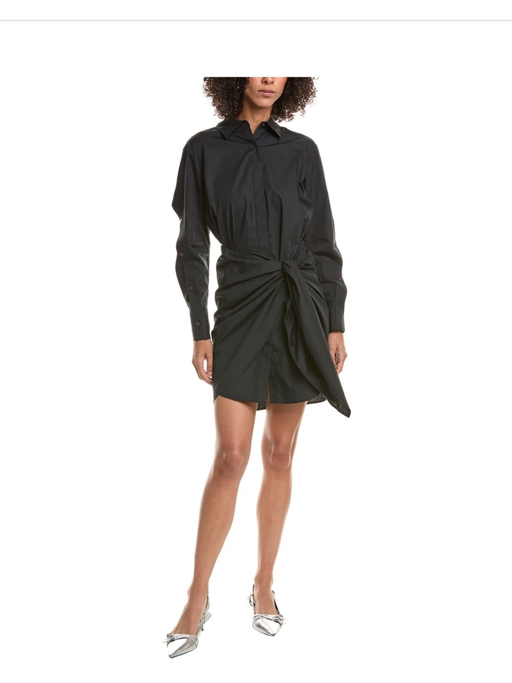 Derek Lam Black Twist-Knot Shirt Mini Dress
